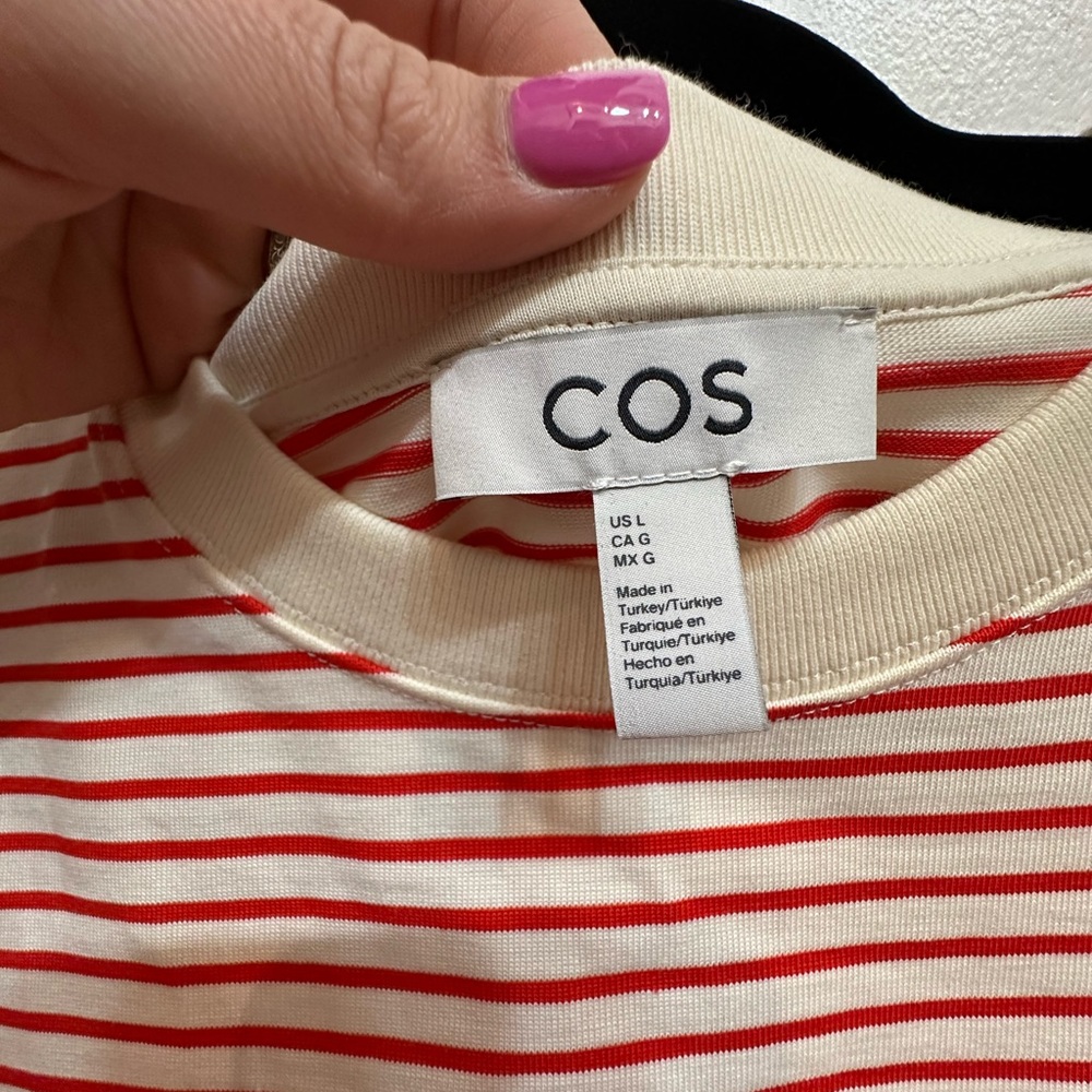 COS Cream and Red Striped Crewneck Top
